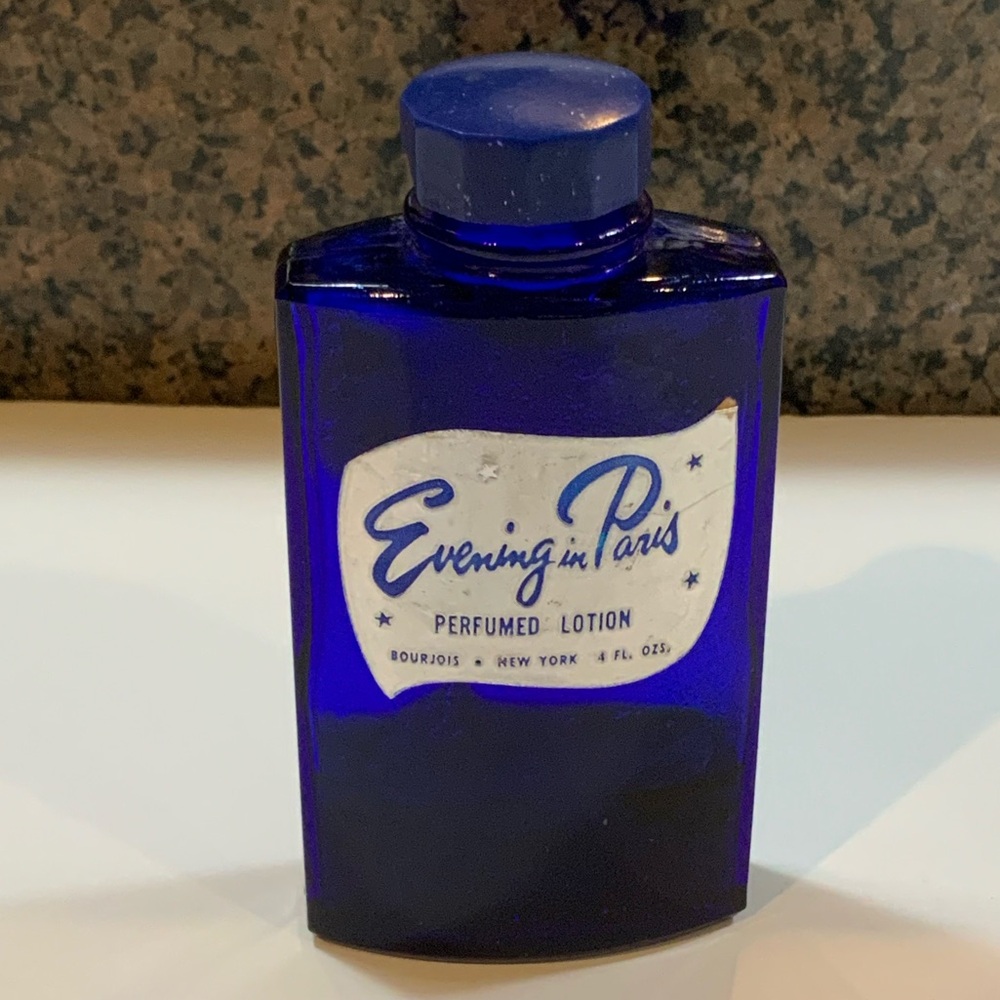 Evening in Paris Bottle Container Cobalt Blue Glass Vintage 40s